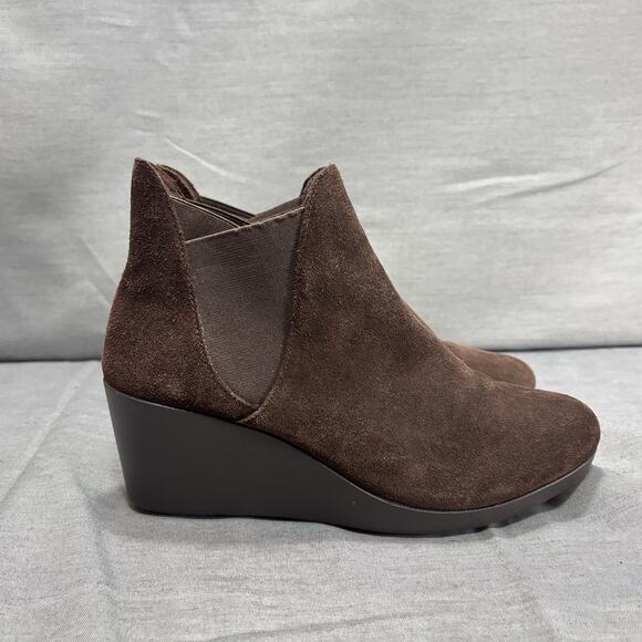 Crocs Dual Comfort Leigh Ankle Boot Women's Espresso Brown Suede Wedge Heel Sz 8 - Picture 3 of 10